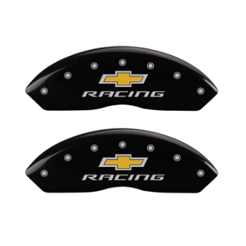 Picture of MGP 4 Caliper Covers Engraved F & R Chevy Racing Black Finish Silver Char 2017 Chevrolet Camaro