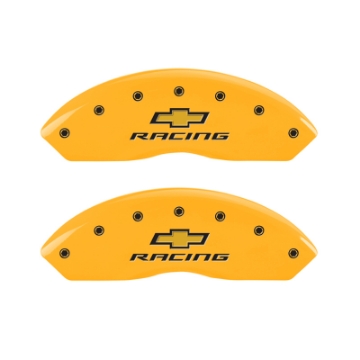 Picture of MGP 4 Caliper Covers Engraved F & R Chevy Racing Yellow Finish Black Char 2017 Chevrolet Camaro