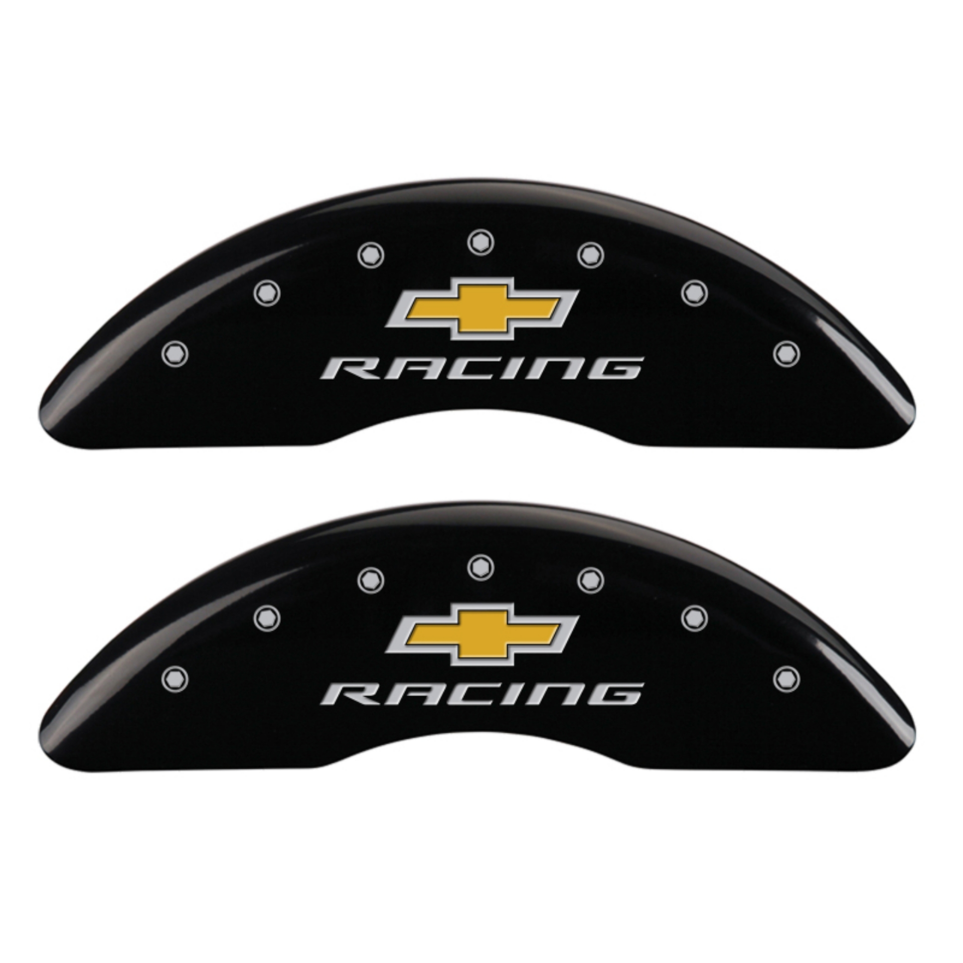 Picture of MGP 4 Caliper Covers Engraved F & R Chevy Racing Black Finish Silver Char 2019 Chevrolet Camaro
