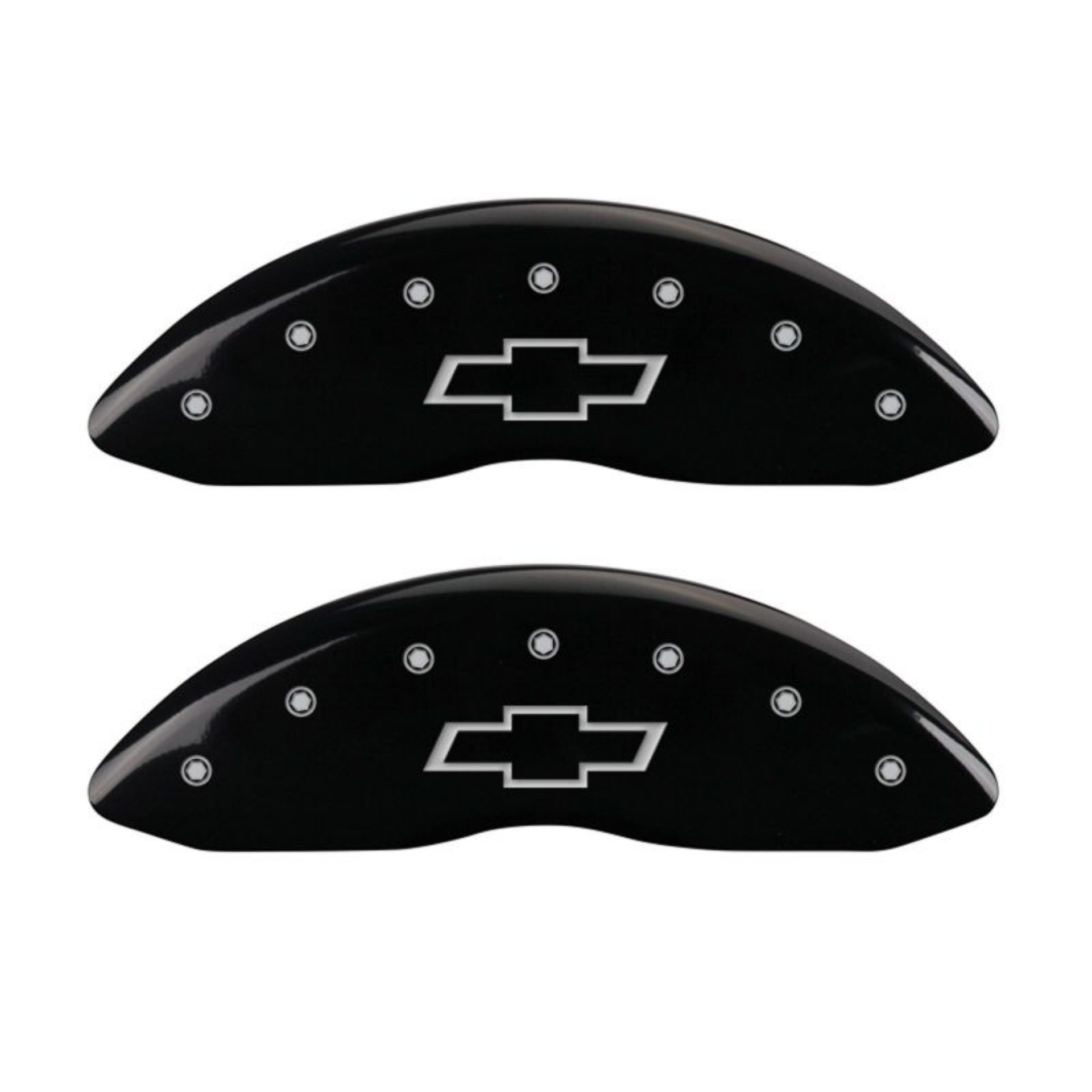 Picture of MGP 4 Caliper Covers Engraved Front & Rear Bowtie Black Finish Silver Char 2016 Chevrolet SS