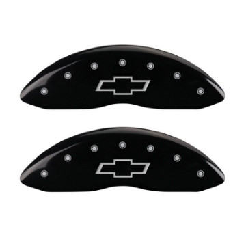Picture of MGP 4 Caliper Covers Engraved Front & Rear Bowtie Black Finish Silver Char 2016 Chevrolet SS