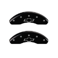 Picture of MGP 4 Caliper Covers Engraved Front & Rear Bowtie Black Finish Silver Char 2019 Chevrolet Bolt EV