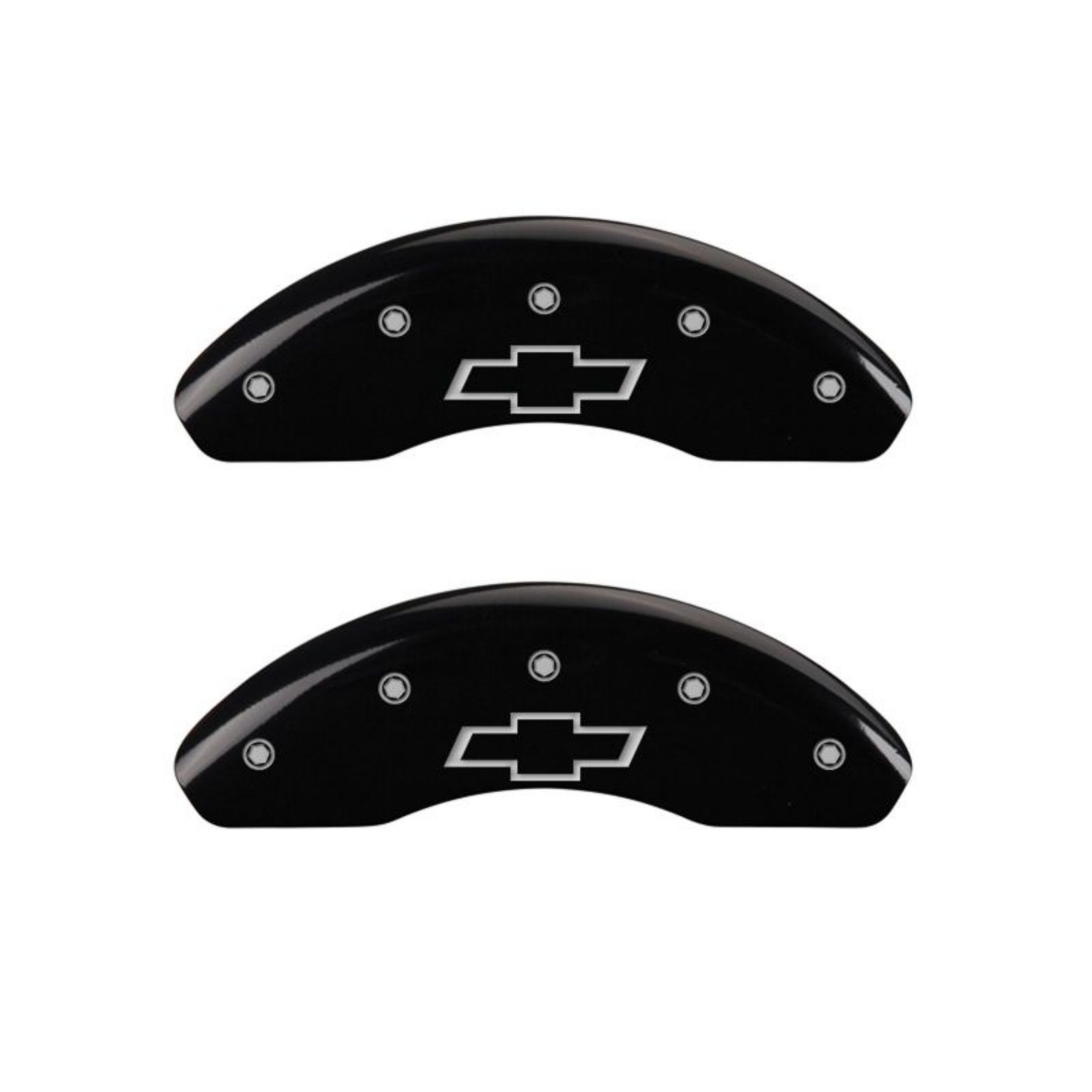 Picture of MGP 4 Caliper Covers Engraved Front & Rear Bowtie Black Finish Silver Char 2019 Chevrolet Bolt EV