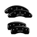 Picture of MGP 4 Caliper Covers Engraved Front & Rear Bowtie Black Finish Silver Char 2019 Chevrolet Bolt EV