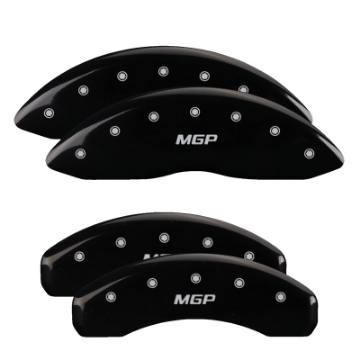 Picture of MGP 4 Caliper Covers Engraved F & R 100 Anniversary Black Finish Silver Char 2019 Chevrolet Equinox