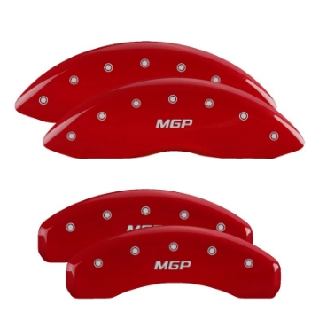 Picture of MGP 4 Caliper Covers Engraved F & R 100 Anniversary Red Finish Silver Char 2019 Chevrolet Equinox