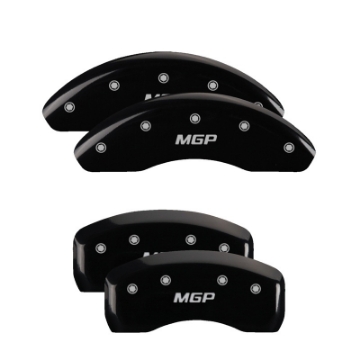 Picture of MGP 4 Caliper Covers Engraved Front & Rear Bowtie Black Finish Silver Char 2019 Chevrolet Traverse
