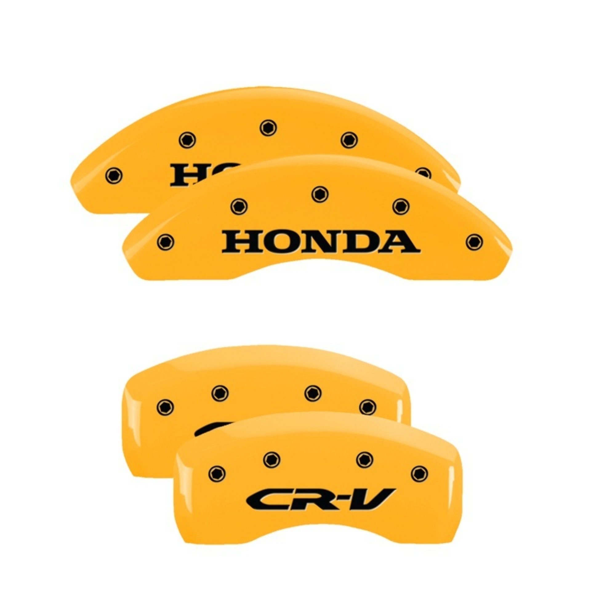 Picture of MGP 4 Caliper Covers Engraved Front Honda Rear CR-V Yellow Finish Black Char 2004 Honda CR-V