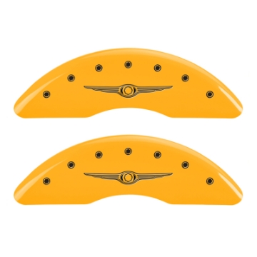 Picture of MGP 4 Caliper Covers Engraved F & R Chrysler Wing Yellow Finish Black Char 2004 Chrysler Pacifica