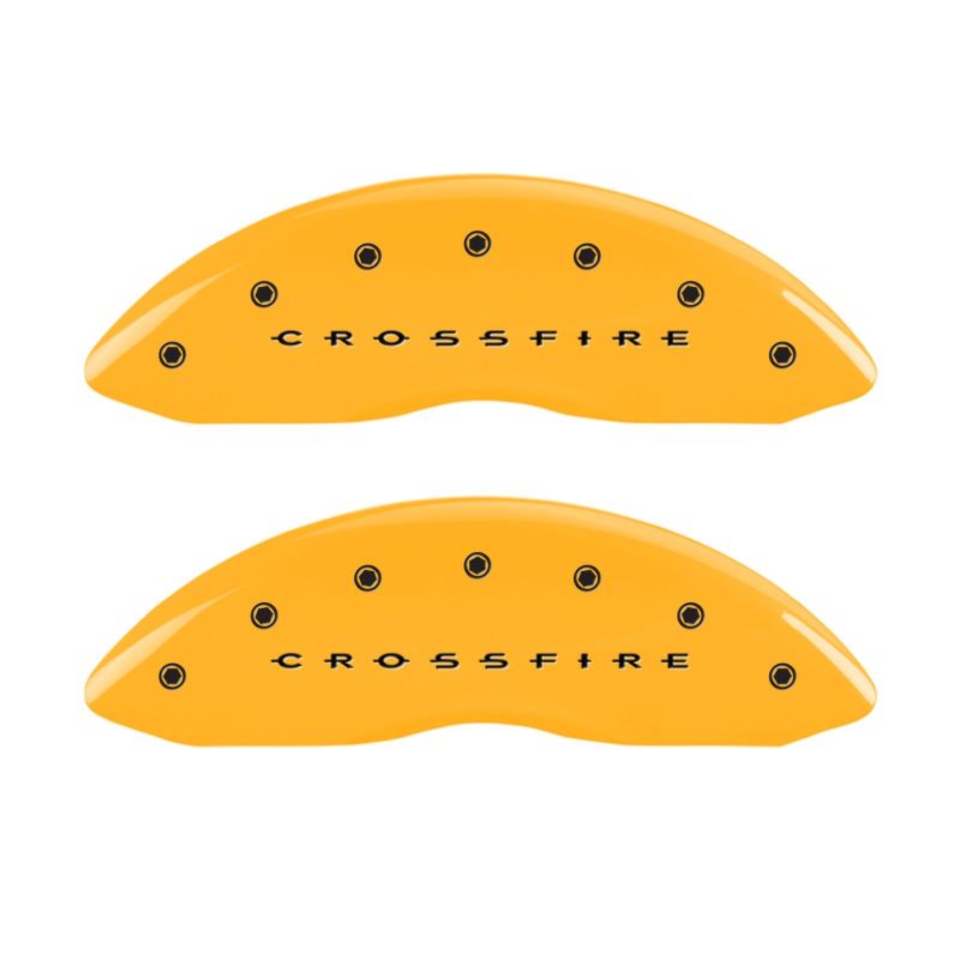 Picture of MGP 4 Caliper Covers Engraved F & R Crossfire Yellow Finish Black Char 2005 Chrysler Crossfire