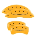 Picture of MGP 4 Caliper Covers Engraved F & R Chrysler Wing Yellow Finish Black Char 2017 Chrysler Pacifica