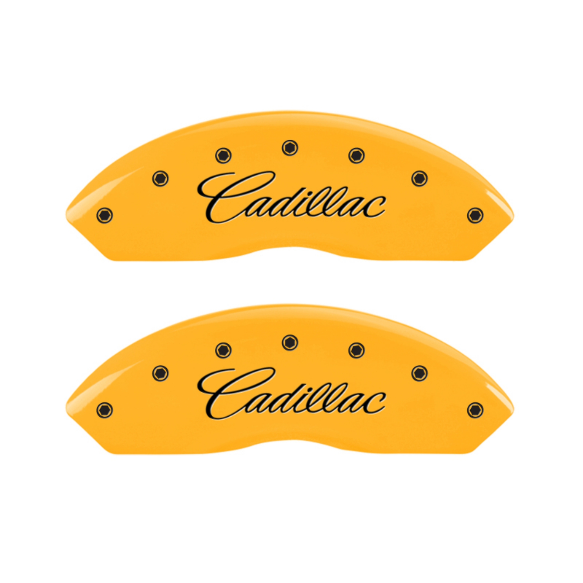 Picture of MGP 4 Caliper Covers Engraved F & R Cursive-Cadillac Yellow Finish Black Char 2007 Cadillac DTS