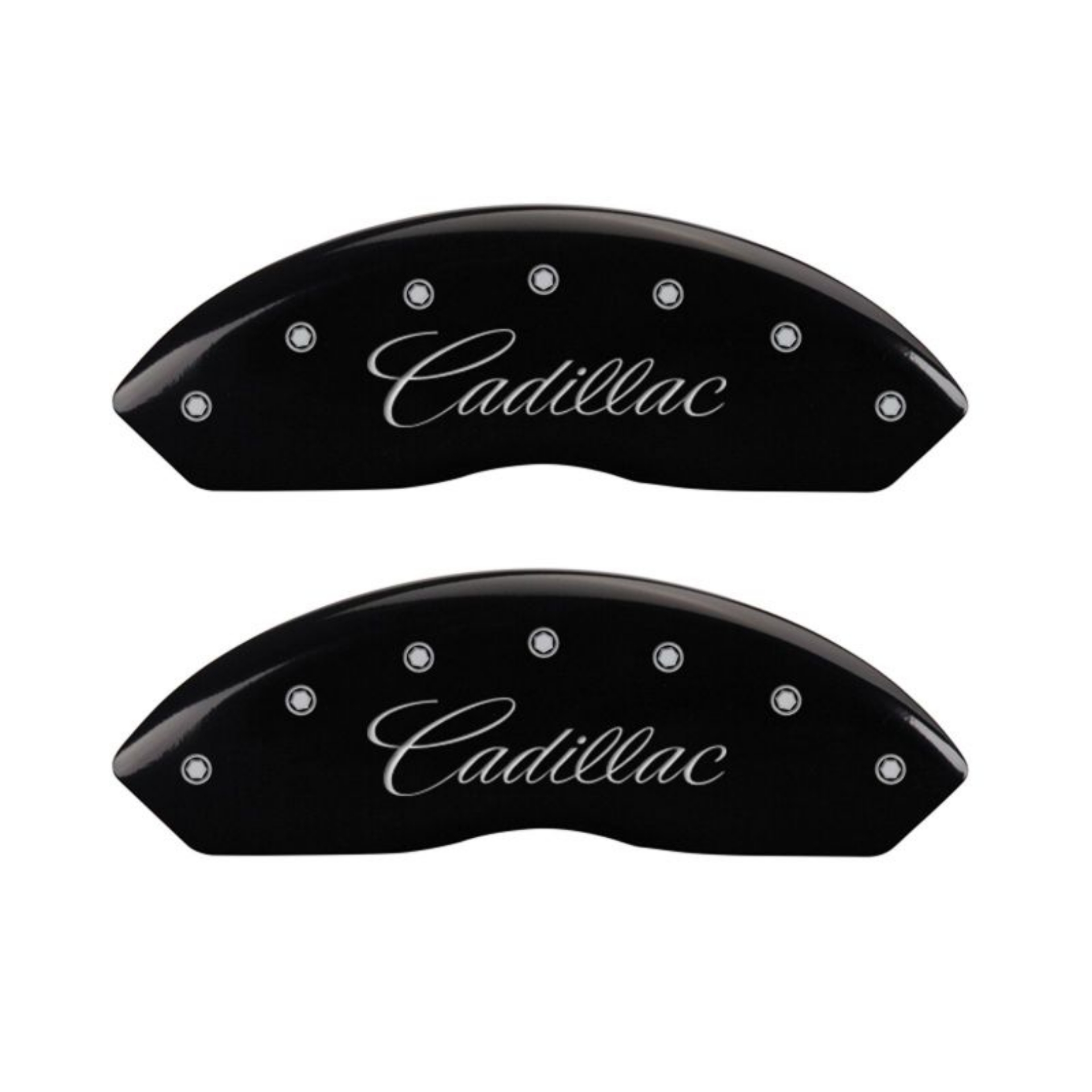 Picture of MGP 4 Caliper Covers Engraved F & R Cursive-Cadillac Black Finish Silver Char 2017 Cadillac XT5