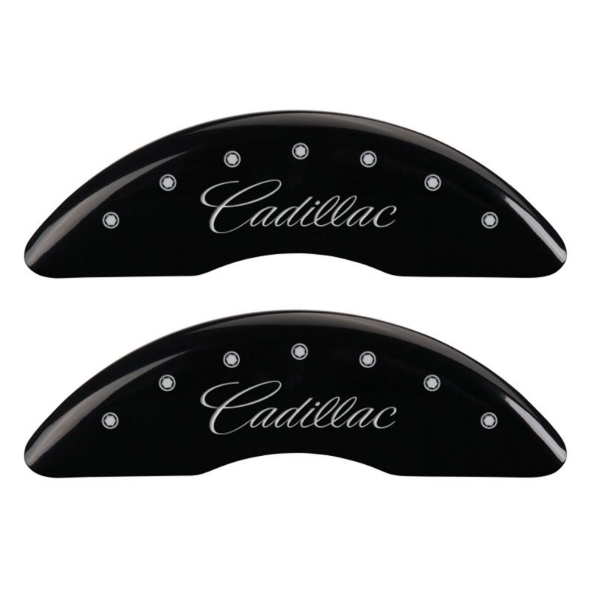 Picture of MGP 4 Caliper Covers Engraved F & R Cursive-Cadillac Black Finish Silver Char 2016 Cadillac CT6