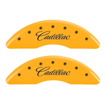 Picture of MGP 4 Caliper Covers Engraved F & R Cursive-Cadillac Yellow Finish Black Char 2017 Cadillac CT6