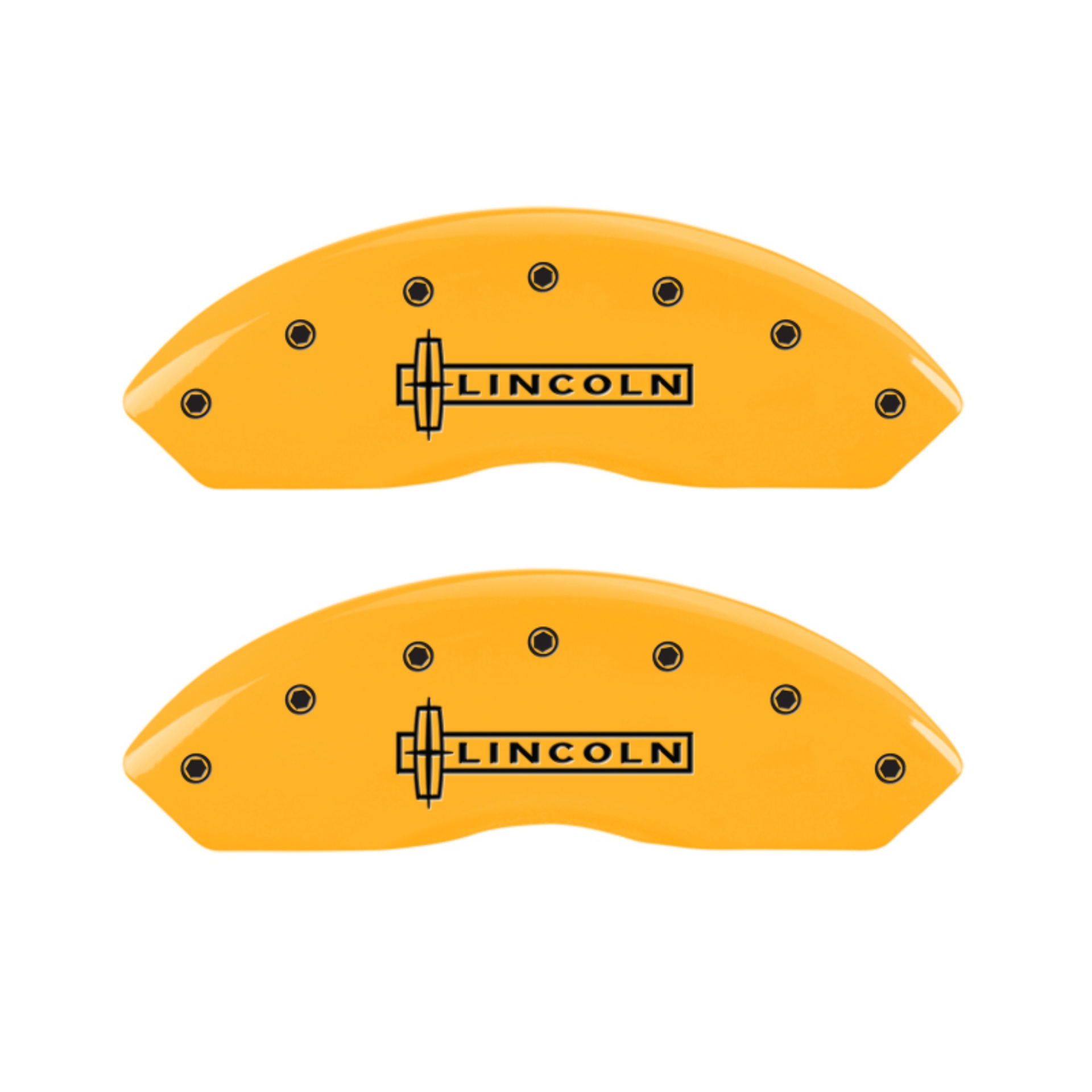 Picture of MGP 4 Caliper Covers Engraved Front Lincoln Rear Star Logo Yellow Finish Black Char 2008 Lincoln MKX
