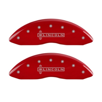 Picture of MGP 4 Caliper Covers Engraved Front Lincoln Rear Star Logo Red Finish Silver Char 2019 Lincoln MKZ