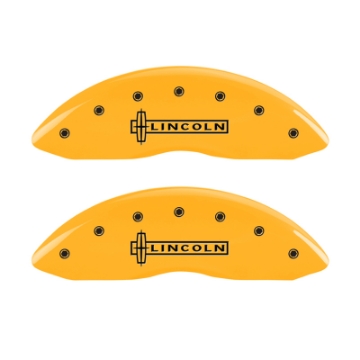 Picture of MGP 4 Caliper Covers Engraved Front Lincoln Rear Star Logo Yellow Finish Black Char 2017 Lincoln MKZ