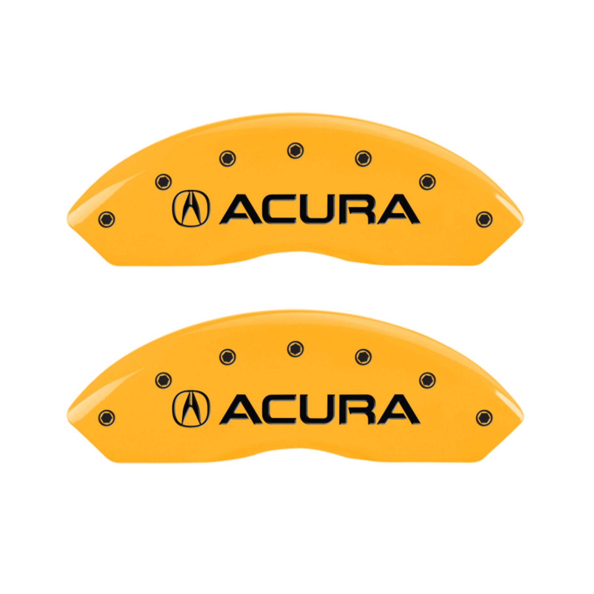 Picture of MGP 4 Caliper Covers Engraved Front & Rear Acura Yellow Finish Black Char 2002 Acura RSX