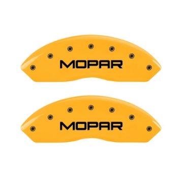 Picture of MGP 2 Caliper Covers Engraved Front Mopar Yellow Finish Black Char 2006 Jeep Wrangler
