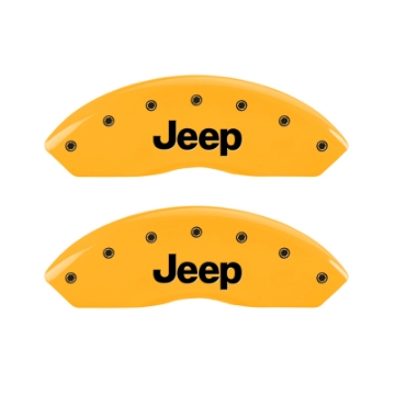 Picture of MGP 4 Caliper Covers Engraved Front Jeep Rear Grill Logo Yellow Finish Black Char 2004 Jeep Wrangler
