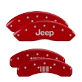 Picture of MGP 4 Caliper Covers Engraved Front Jeep Rear Grill Logo Red Finish Silver Char 2019 Jeep Wrangler