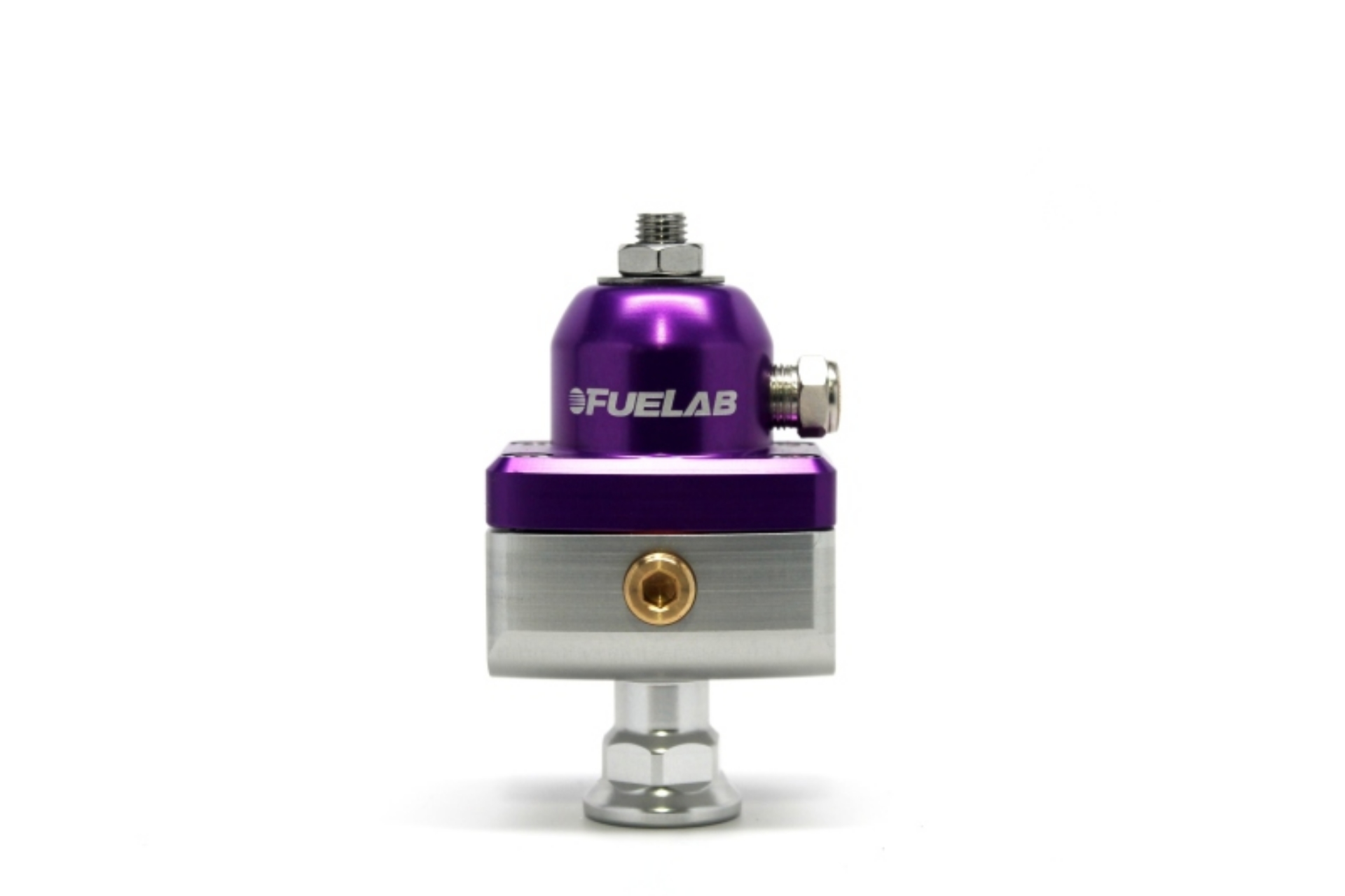 Picture of Fuelab 575 High Pressure Adjustable Mini FPR Blocking 25-65 PSI 1 -6AN In 2 -6AN Out - Purple