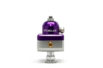 Picture of Fuelab 575 High Pressure Adjustable Mini FPR Blocking 25-65 PSI 1 -6AN In 2 -6AN Out - Purple