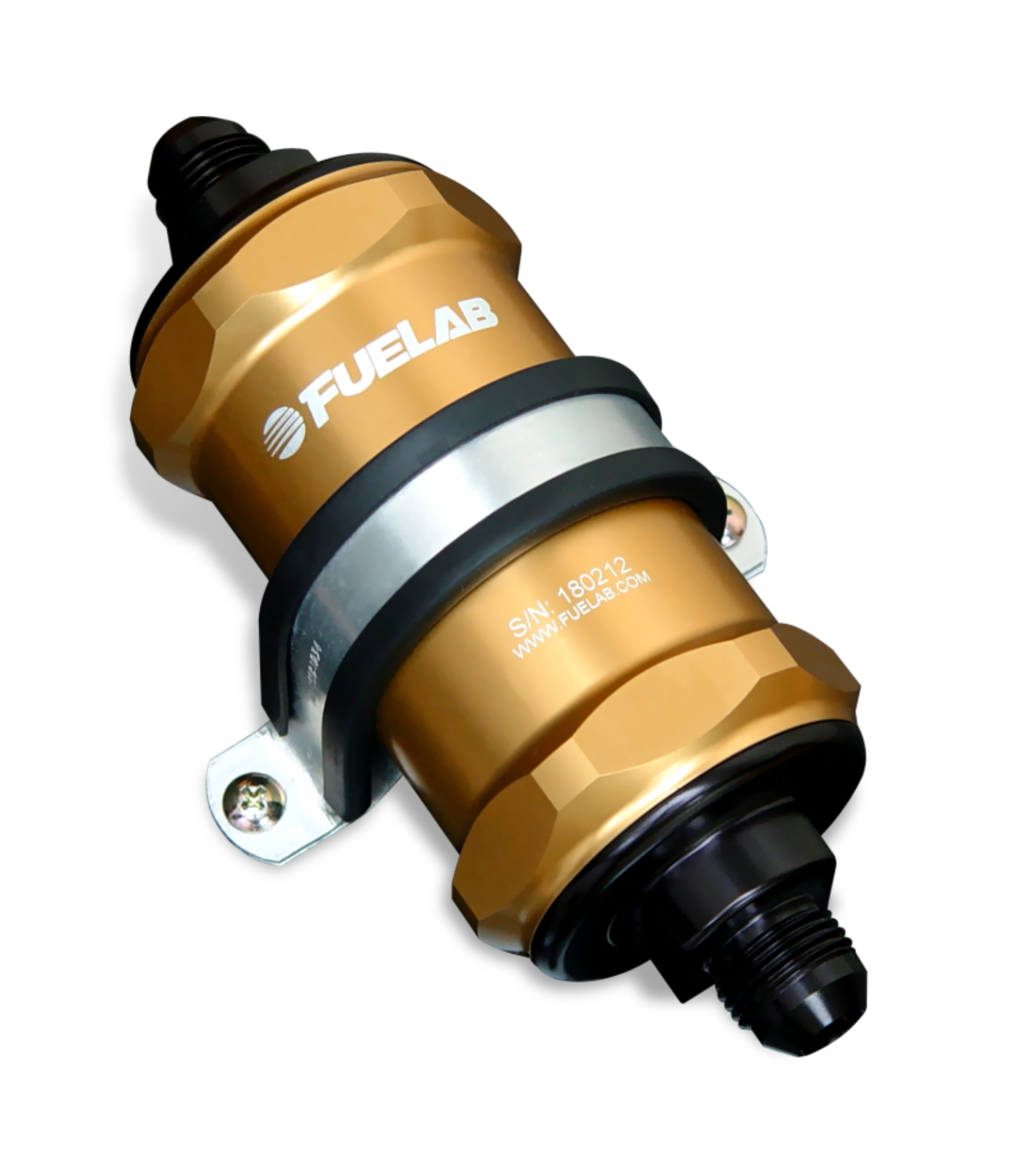 Picture of Fuelab 818 In-Line Fuel Filter Standard -10AN In-Out 10 Micron Fabric - Gold