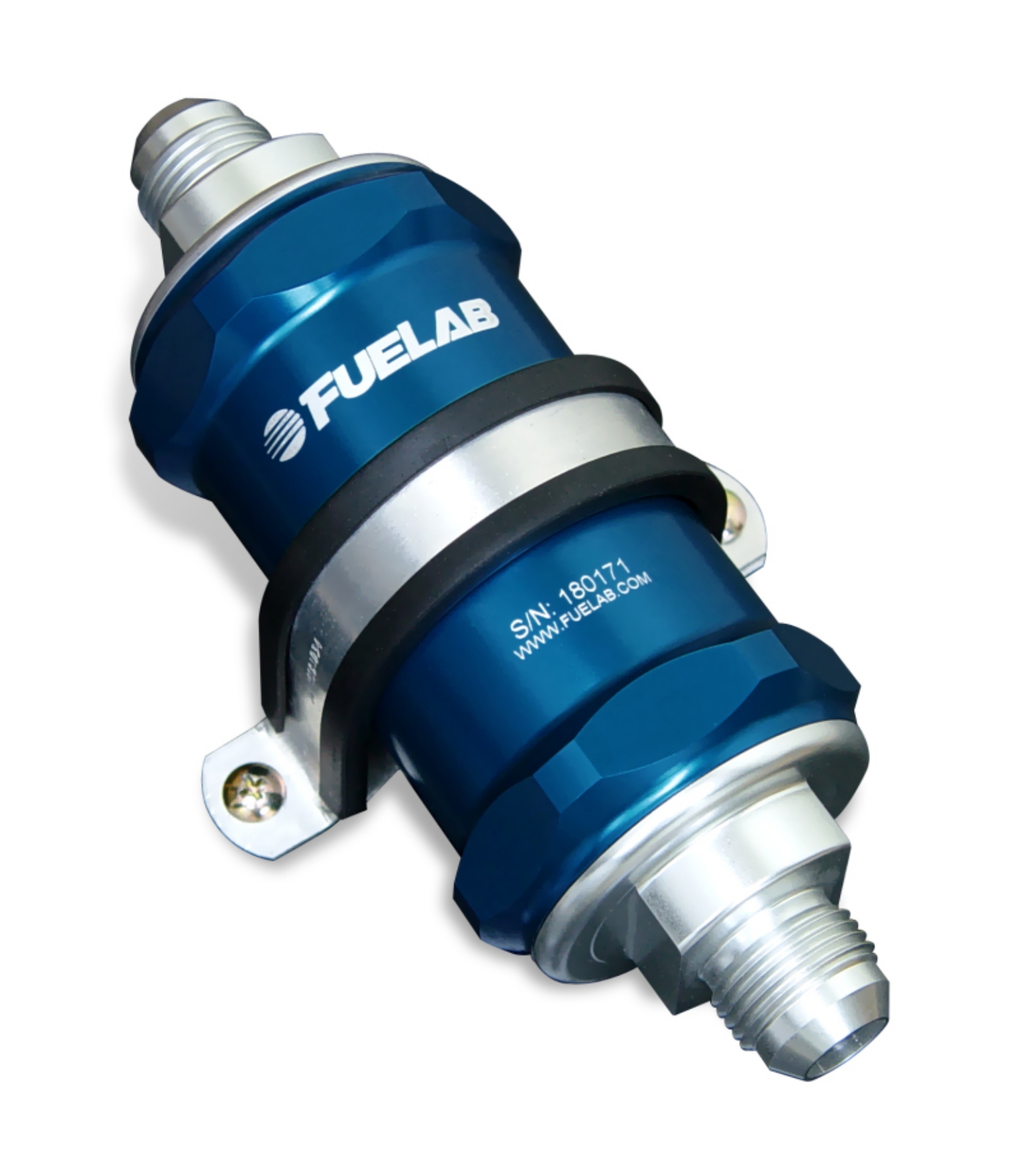 Picture of Fuelab 818 In-Line Fuel Filter Standard -8AN In-Out 40 Micron Stainless - Blue