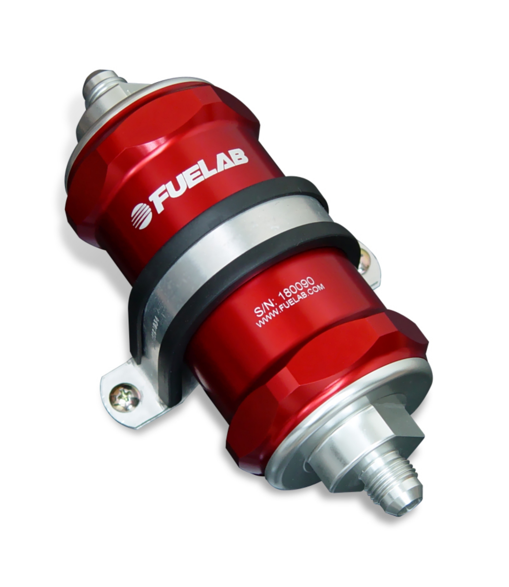 Picture of Fuelab 818 In-Line Fuel Filter Standard -6AN In-Out 100 Micron Stainless - Red