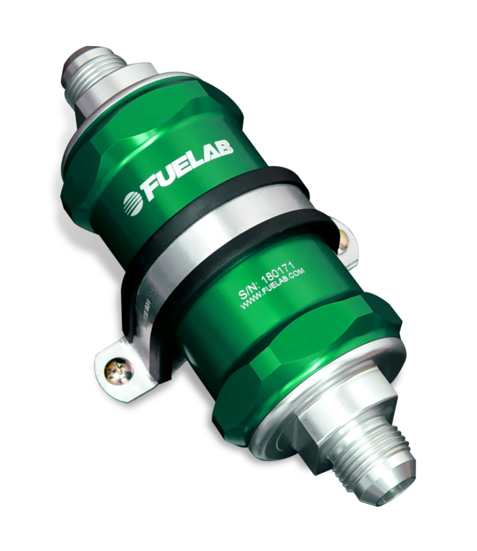 Picture of Fuelab 818 In-Line Fuel Filter Standard -8AN In-Out 100 Micron Stainless - Green