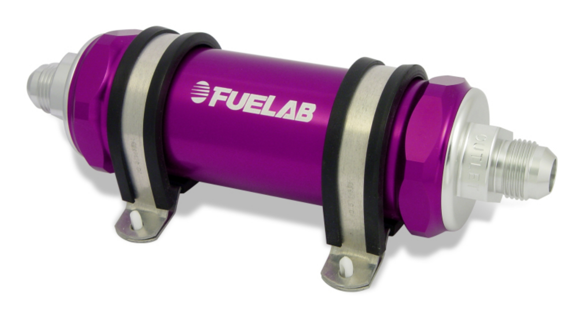 Picture of Fuelab 828 In-Line Fuel Filter Long -8AN In-Out 10 Micron Fabric - Purple