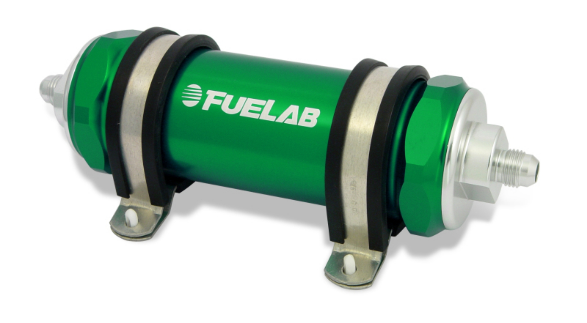 Picture of Fuelab 828 In-Line Fuel Filter Long -6AN In-Out 40 Micron Stainless - Green
