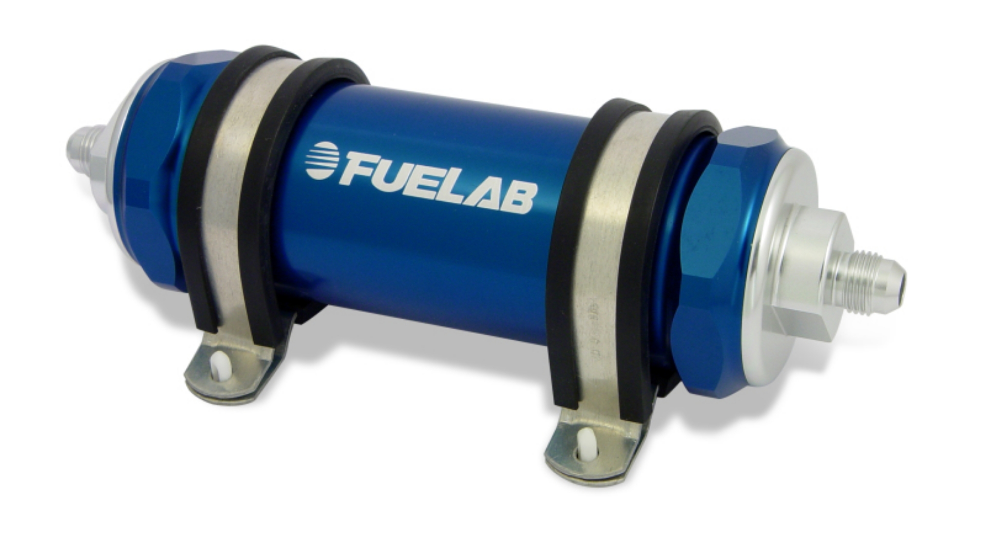 Picture of Fuelab 828 In-Line Fuel Filter Long -10AN In-Out 40 Micron Stainless - Blue