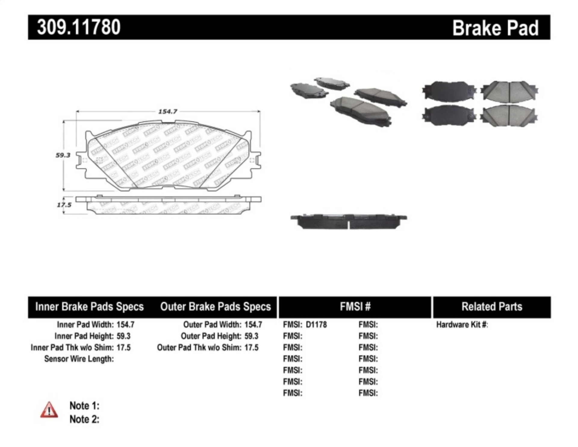 Picture of StopTech Performance 06-10 Lexus IS250 Front Brake Pads