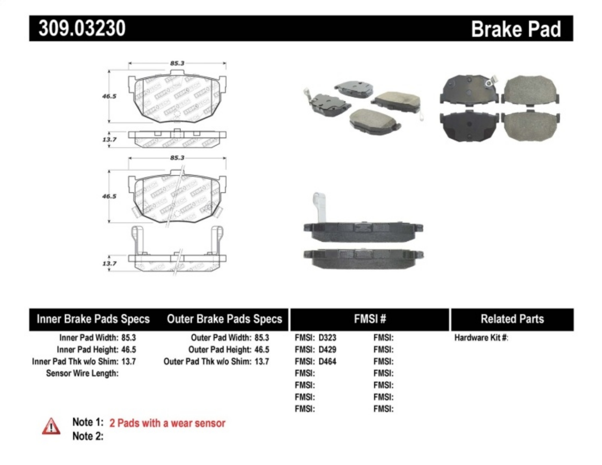 Picture of StopTech Performance Hyundai Elantra-Tiburon - Kia Spectra - Nissan Maxima-Stanza Rear Brake Pads