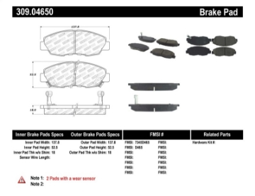 Picture of StopTech Performance 97-99 Acura CL - 94-97 Honda Accord Coupe - 90-97 Accord Sedan Front Brake Pad