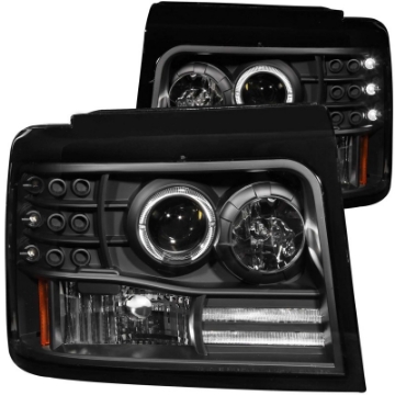 Picture of ANZO 1992-1996 Ford F-150 Projector Headlights w- Halo Black w- Side Markers and Parking Lights
