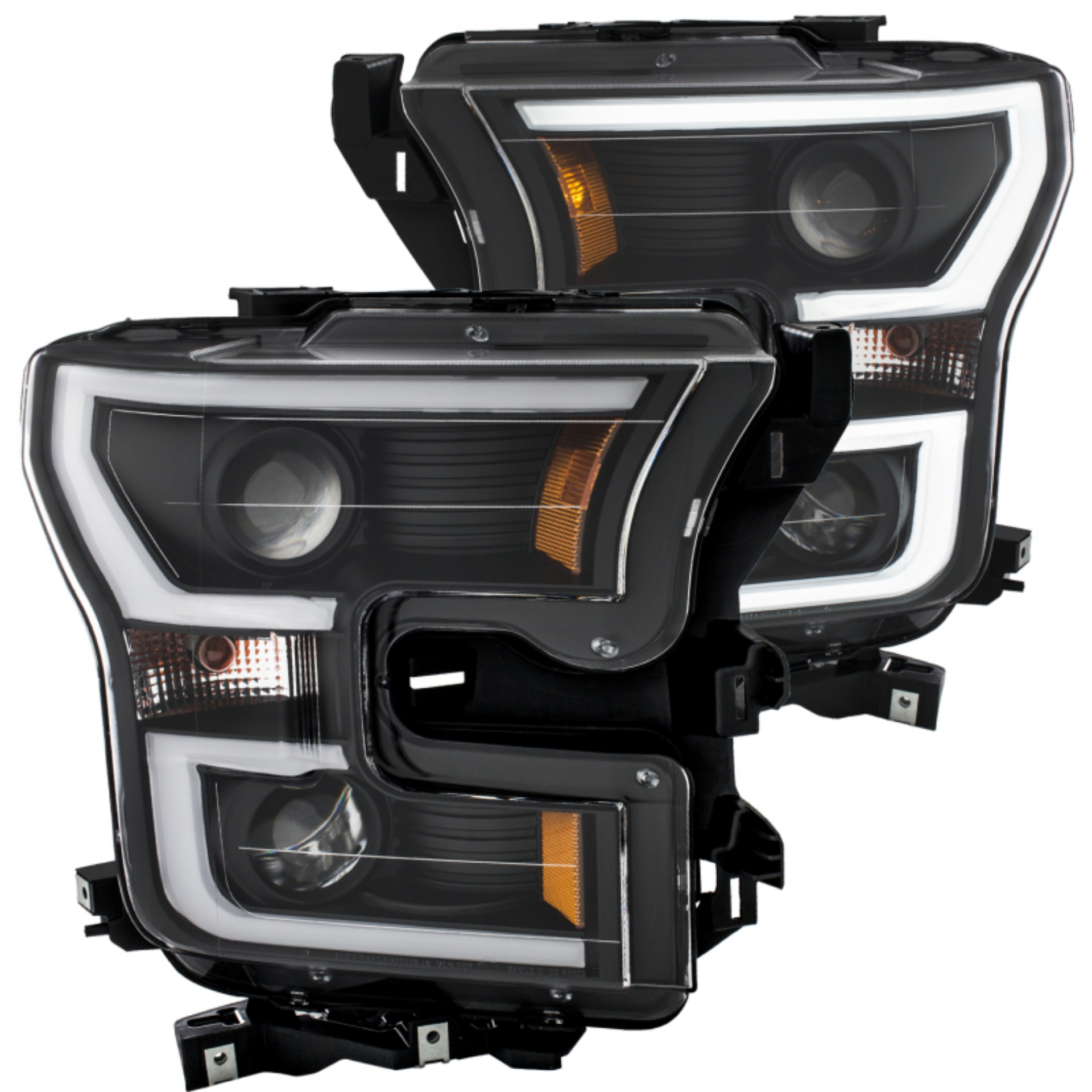 Picture of ANZO 2015-2016 Ford F-150 Projector Headlights w- Plank Style Design Black w- Amber