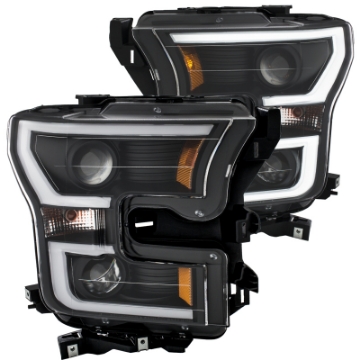 Picture of ANZO 2015-2016 Ford F-150 Projector Headlights w- Plank Style Design Black w- Amber