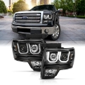 Picture of ANZO 2009-2014 Ford F-150 Projector Headlights w- U-Bar Black Amber HID TYPE WITHOUT HID KIT