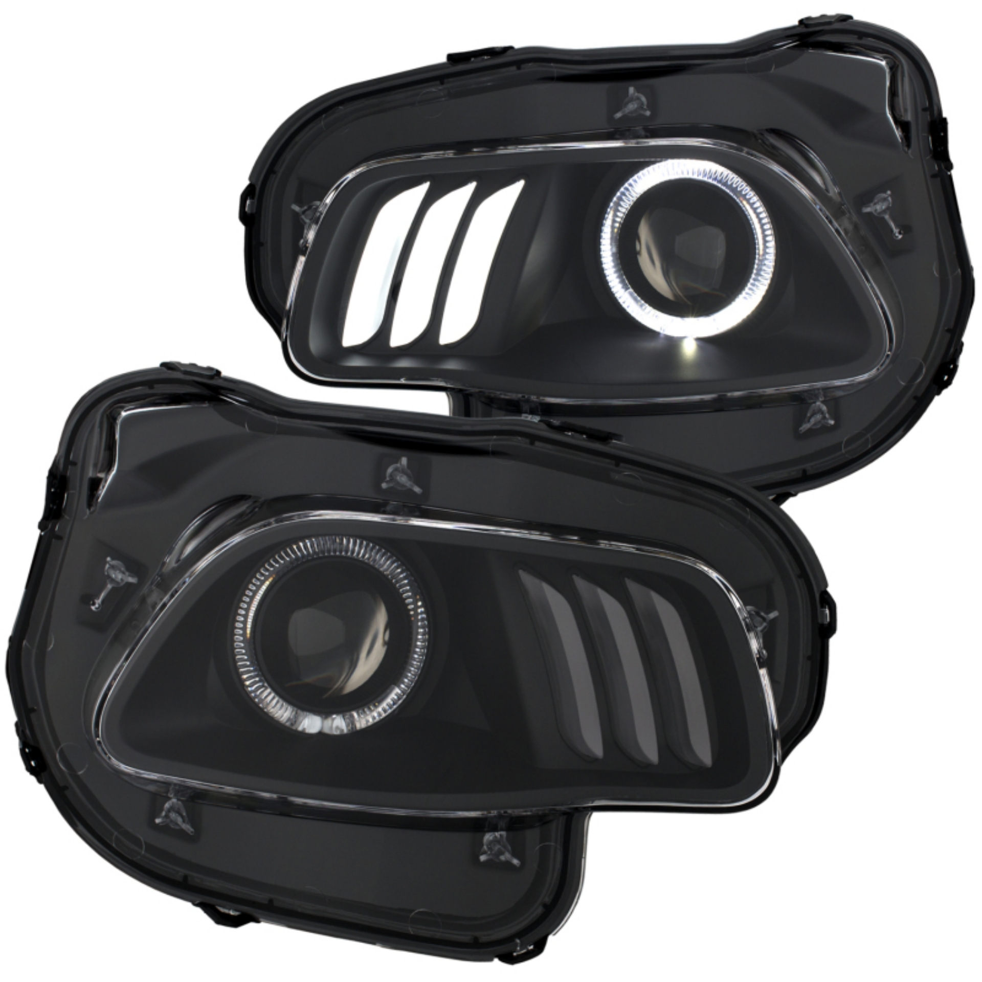 Picture of ANZO 2014-2016 Jeep Cherokee Projector Headlights Black clear w- white and Red