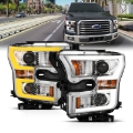 Picture of ANZO 2015-2017 Ford F-150 Projector Headlights w- Plank Style Switchback Chrome w- Amber