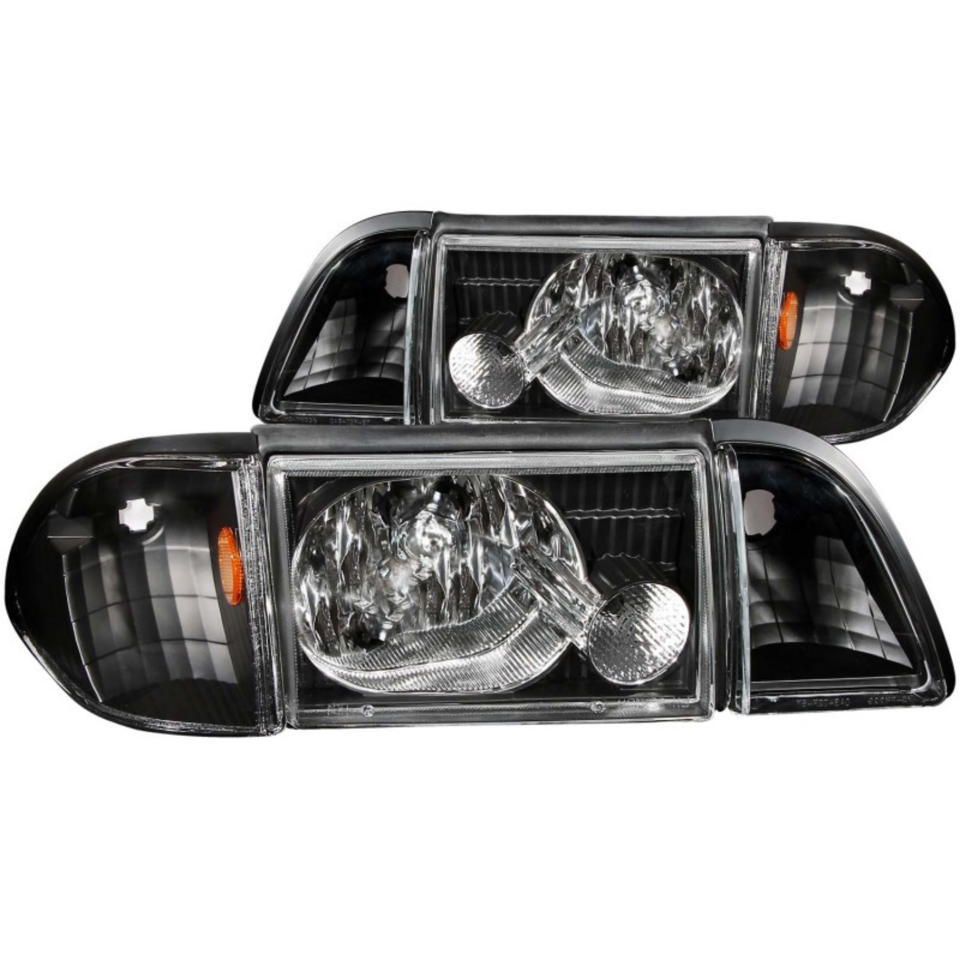 Picture of ANZO 1987-1993 Ford Mustang Crystal Headlights Black w- Corner Lights 3pc