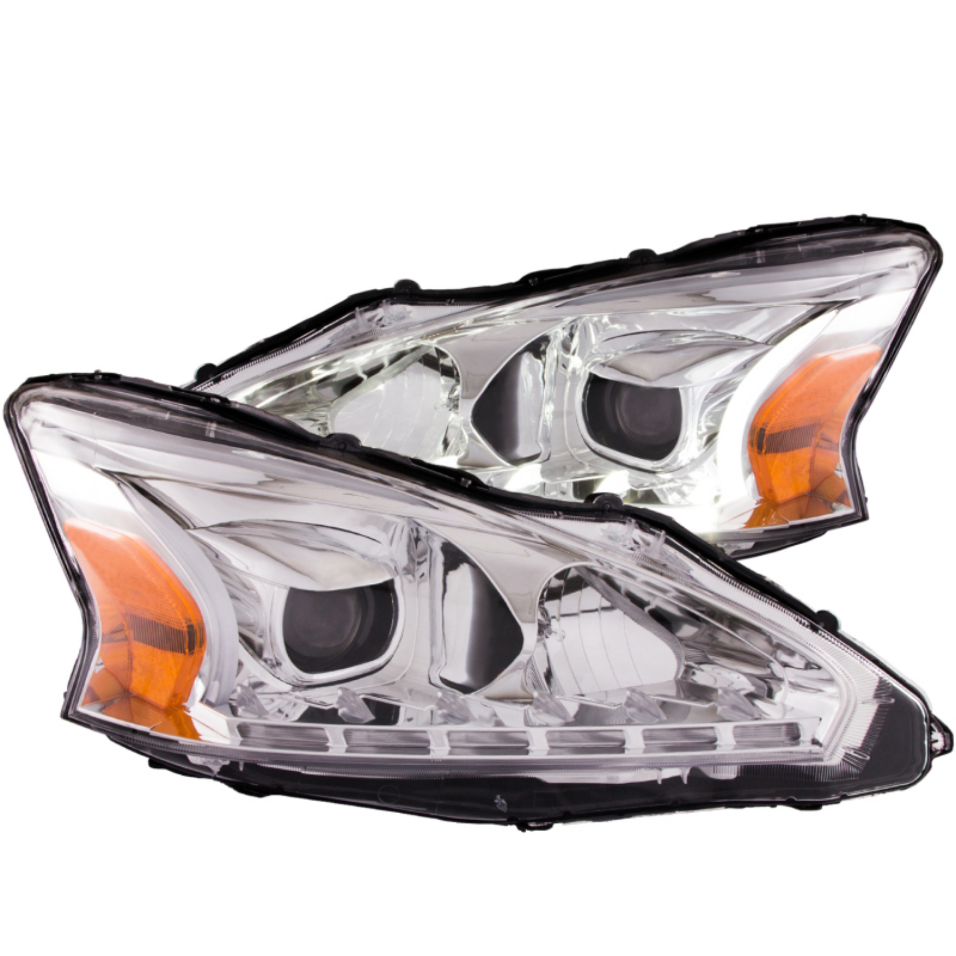 Picture of ANZO 2013-2014 Nissan Altima Projector Headlights w- Plank Style Design Chrome