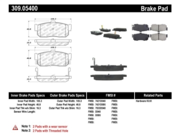 Picture of StopTech Performance 91-11-00 Infiniti G20-95-10-00 I30-I35 - 9-90-10-00 Maxima Rear Brake Pads