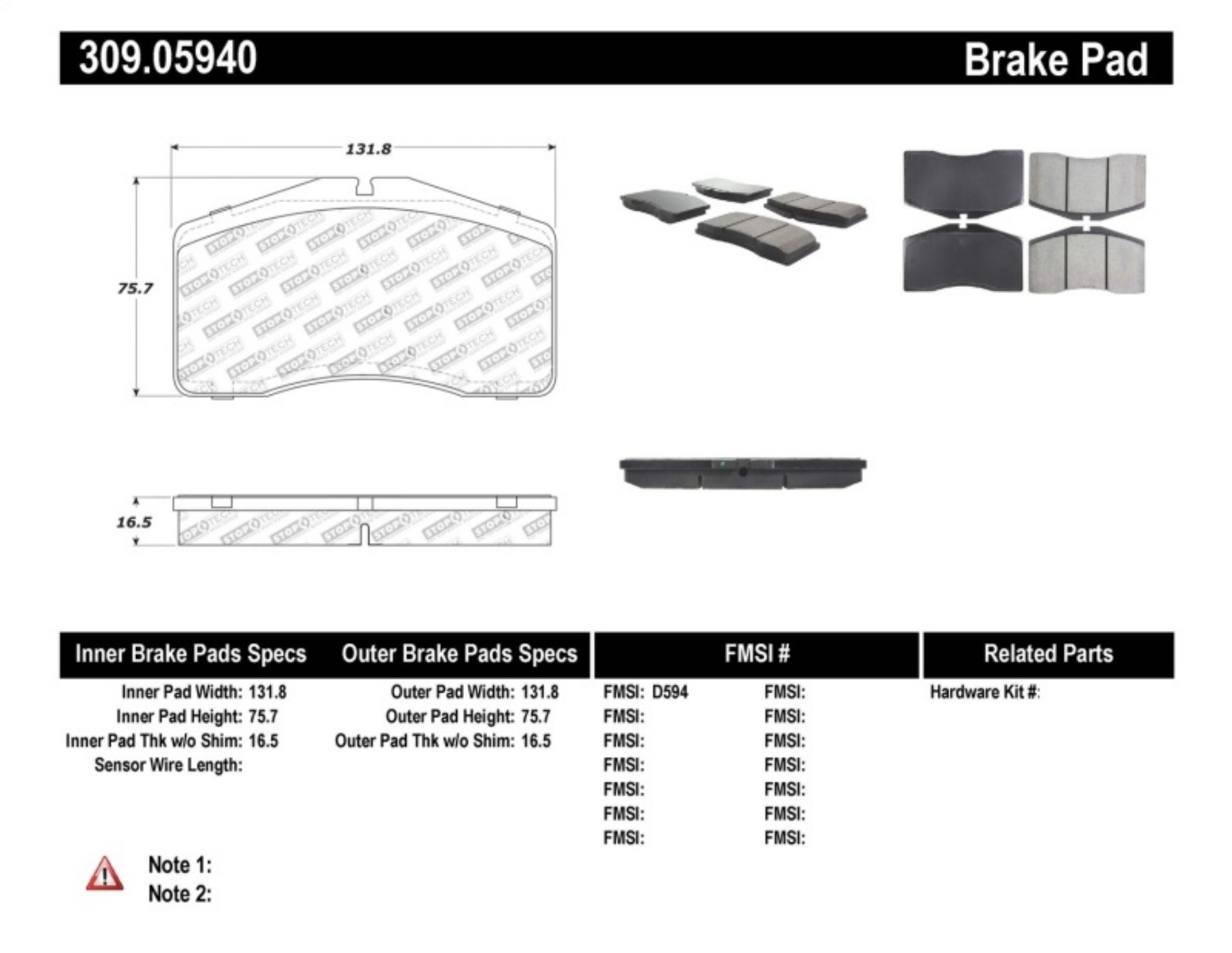 Picture of StopTech Performance 92-98 Porsche 911 Front Brake Pads