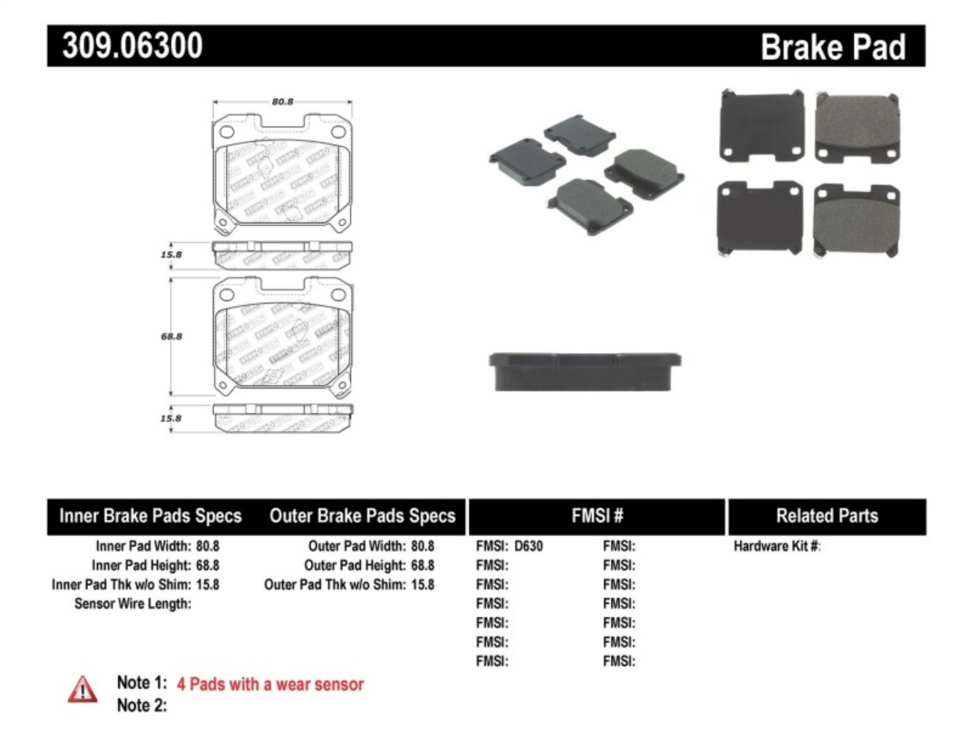 Picture of StopTech Performance 5-93-98 Toyota Supra Turbo Rear Brake Pads