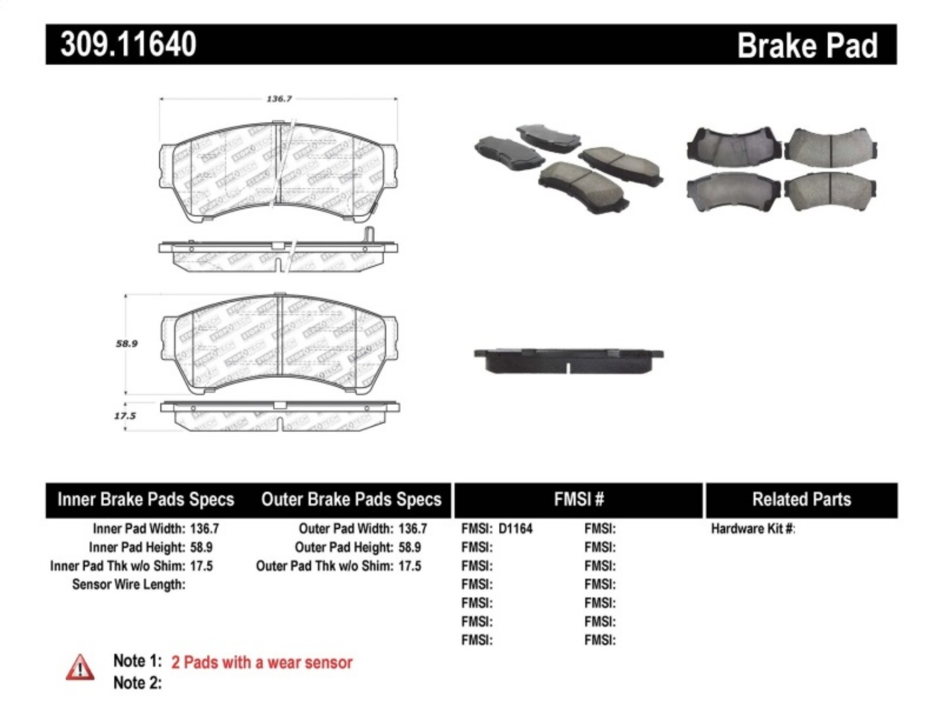 Picture of StopTech Performance 06-10 Ford Fusion - 07-10 Lincoln MKZ - 06-09 Mazda 6 Front Brake Pads